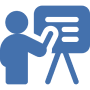 Blue figure giving a presentation